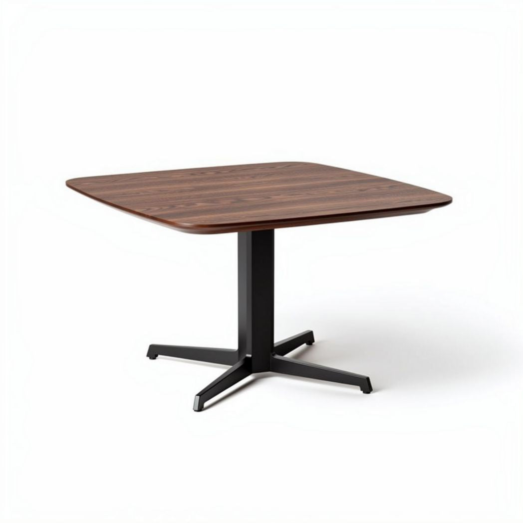 Table carrée en bois noir de 120 x 120 x 75 cm avec piètement en métal