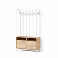 Meuble de rangement en bois clair avec porte-hooks et tiroirs 120 x 40 x 200 cm