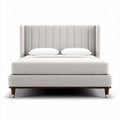 Lit en tissu beige avec tête de lit haute 210 x 160 x 100cm pour chambre à coucher