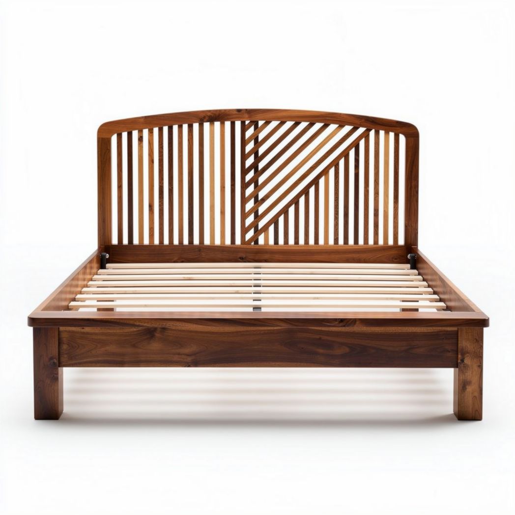 Lit en bois massif avec tête de lit en lamelles et dimensions 200 x 160 x 80cm