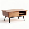 Table basse en bois avec tiroir et étagères 120 x 60 x 45cm finition naturelle