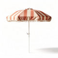Parasoleil rayé beige et rouge avec franges lumière et diamètre 200 cm