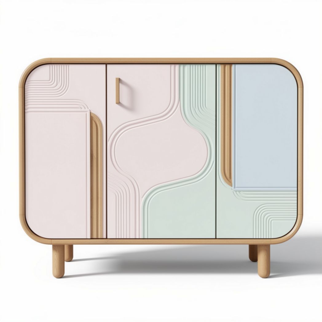 Meuble de rangement en bois avec portes décoratives en pastel 80 x 40 x 70cm