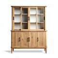 Buffet en bois naturel de style scandinave avec portes vitrées et dimensions 150 x 45 x 180cm